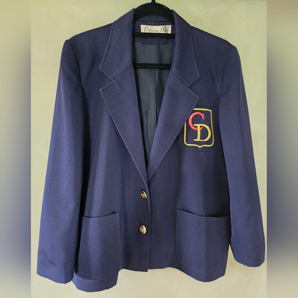 Dior Jackets & Blazers - VINTAGE Dior | Dark Blue Blazer with Emblem, Size M